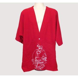 Zune ZX Kimono Unisex Large Red Embroidery Painted Short Sleeve Pockets New